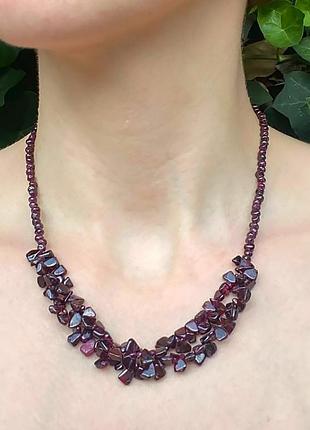 Намисто натуральний камінь гранат "метелик" подвійний l-45-49см