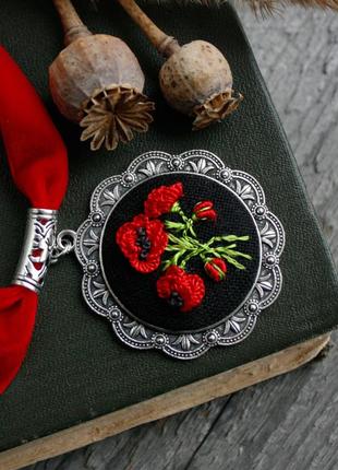 Червоне кольє чокер на оксамитової стрічки маки українські прикраси до вишиванки3 фото