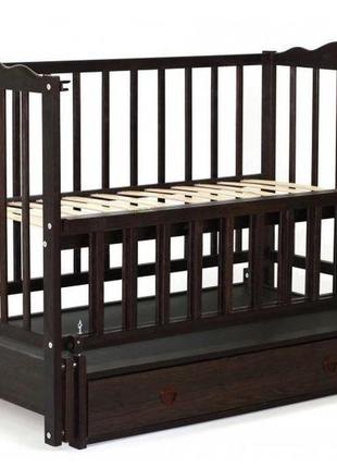 Кроватка деревянная для новорожденных анастасия, маятник, ящики, 120-60 см, бук, венге1 фото
