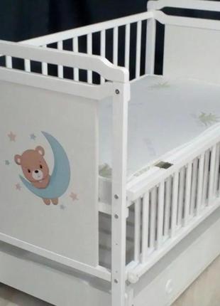 Ліжечко дерев'яне для новонароджених каріна, маятник, ящик, 120-60 см, бук, біла1 фото