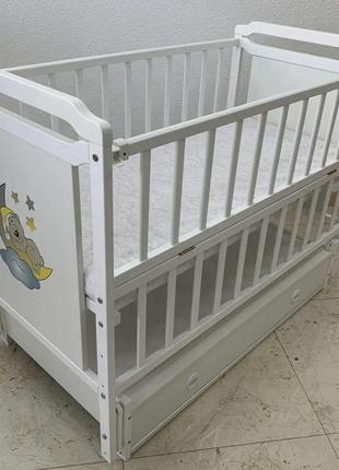 Ліжечко дерев'яне для новонароджених каріна, маятник, ящик, 120-60 см, бук, біла2 фото