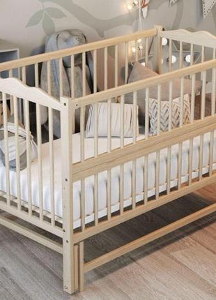 Ліжечко колиска для новонароджених веселка, маятник, 3 рівні дна, відкидна боковина. натуральний