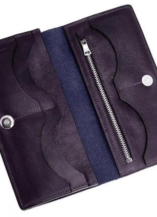 Универсальное кожаное портмоне grande pelle с отделениями для карт, синий кошелек с монетницей, глянцевый топ1 фото