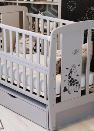 Кроватка колыбель для новорожденных жирафка ящик, маятник, 3 уровня дна, откидн боковина, бук. серая