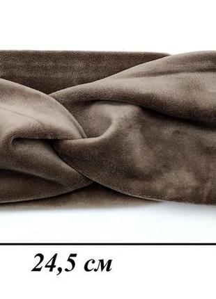 Оксамитова пов'язка для волосся коричнева жіноча 56-58 р., пов'язка чалма на голову на зиму/осінь з оксамиту6 фото