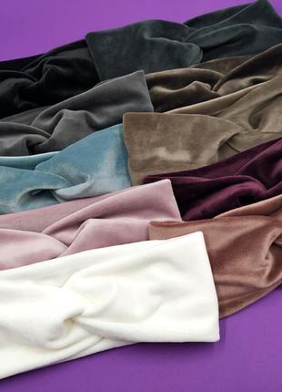 Женская повязка для волос фиолетовая бархатная 56-58 р., повязка чалма на голову на зиму/осень из бархата топ6 фото