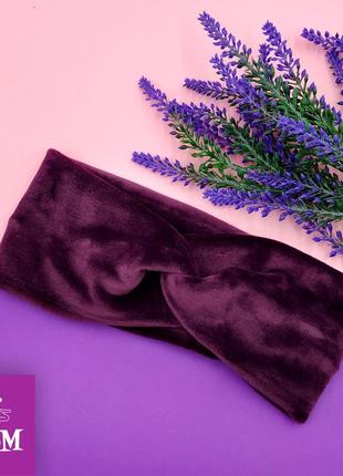 Женская повязка для волос фиолетовая бархатная 56-58 р., повязка чалма на голову на зиму/осень из бархата топ2 фото