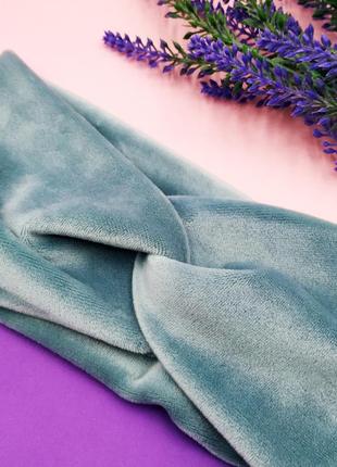 Жіноча пов'язка для волосся бриюзова 56-58 р., пов'язка чалма на голову оксамитова на зиму/осінь