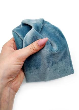 Женская повязка для волос голубая бирюзовая 56-58 р., повязка чалма на голову бархатная на зиму/осень топ5 фото
