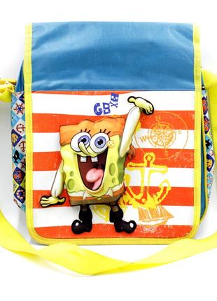Детская сумка через плечо спанч боб синяя желтая, квадратная сумка для мальчика / девочки со спанч бобом топ