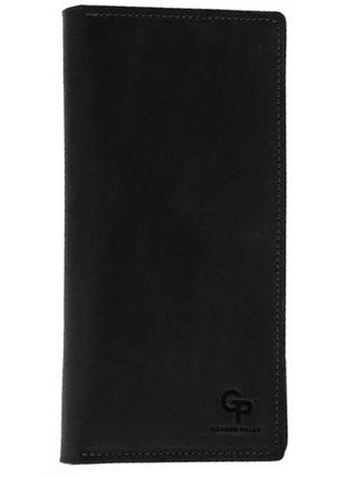 Портмоне grande pelle з натуральної шкіри, універсальний гаманець з монетницею чорного кольору, матовий топ2 фото