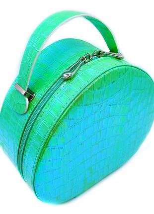 Кейс косметический маленький зеленый,женский чемодан для косметики хамелеон, круглая косметичка кейс салатовая