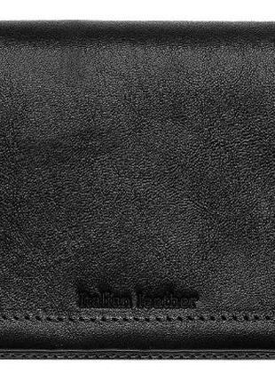 Универсальное кожаное портмоне grande pelle, черный кошелек для купюр, карт и монет, глянцевое покрытие топ
