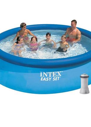 Надувний басейн intex 28132 - 3, 366 х 76 см (2 006 л/год, підстилка, тент, насос) топ