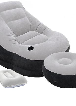 Надувное кресло intex 68564-2, 130 х 99 х 76 см, с ручным насосом и подушкой, пуфик 64 х 28 см топ