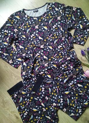 Чудова жіноча коттонова піжама avon в принт квіти пташки метелики/домашня бавовняна піжама мільфлер
