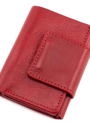 Невеликий червоний гаманець зі шкіри, червоний шкіряний жіночий гаманець на магніті, портмоне червоне маленьке gp топ