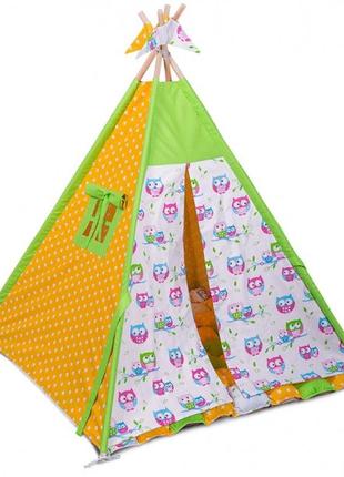 Игровой шалаш, палатка, вигвам с ковриком и подушкой. размер  100*100 см высота 110 см совы3 фото