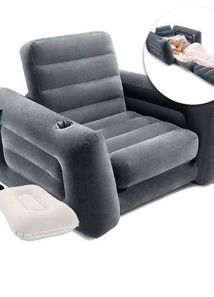 Надувное кресло intex 66551-2, 224 х 117 х 66 см, с ручным насосом и подушкой , черное топ