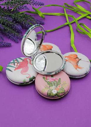 Круглое карманное зеркало женское/детское, косметическое зеркало фламинго топ5 фото