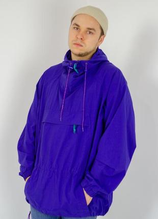 Eddie bauer вінтажний яскравий дощовик, анорак з кишенею і капюшоном, фіолетова вітровка, куртка3 фото