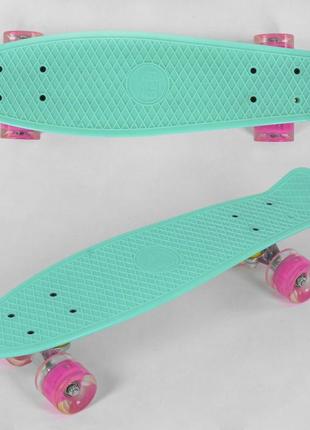 Скейт (пенни борд) penny board со светящимися колесами бирюзовый арт. 6060 топ1 фото
