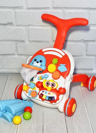 Ходунки - каталка + музыкальный столик "2 в 1" красные арт. 0008 ab (0829) топ