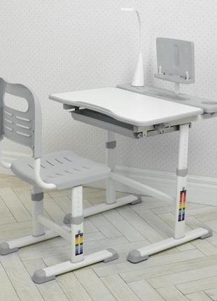 Парта детская регулируемая с led лампой и подставкой серая арт. 4428-11 топ