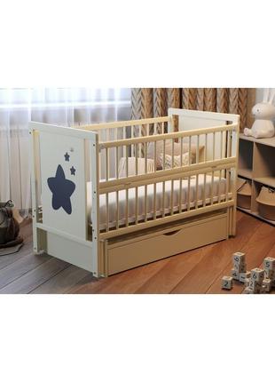 Кроватка колыбель для новорожденных зиронька ящик, маятник, 3 уровня дна, откидн боковина, бук. слон кость