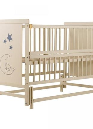 Ліжечко  для новонароджених ведмедик без ящика, маятник, 3 рівні дна, відкидна боковина. слонова кістка