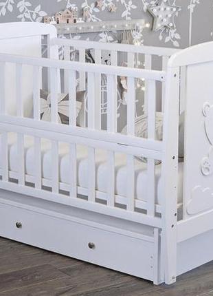 Кроватка для новорожденных умка, ящик, маятник, 3 уровня дна, откидная боковина, натуральный бук. белый