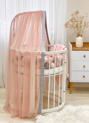 Балдахін для дитячого ліжечка для прямокутного тримача пудра топ1 фото