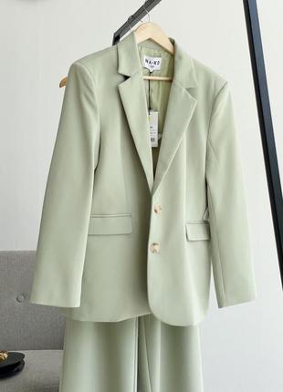 Оливковый оверсайз костюм пиджак + брюки