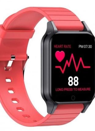 Смарт годинник smart watch t96 стильні з захистом від вологи і пилу з вимірюванням температури тіла. колір: червоний3 фото