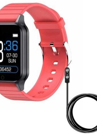 Смарт часы smart watch t96 стильные с защитой от влаги и пыли с измерением температура тела. цвет: красный4 фото