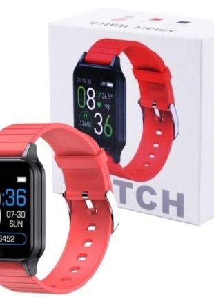 Смарт годинник smart watch t96 стильні з захистом від вологи і пилу з вимірюванням температури тіла. колір: червоний2 фото