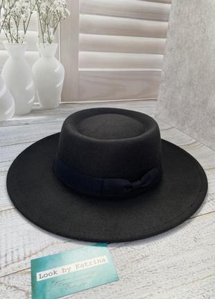 Фетровий капелюшок канотьє чорний зі стрічкою2 фото
