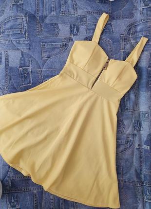 Лимонне сукня сукня жовте плаття кльош з чашками корсет кльош