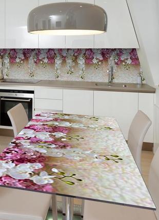 Наклейка 3д вінілова на стіл zatarga «дощ орхідей» 650х1200 мм для будинків, квартир, столів, кофеєнь, кафе