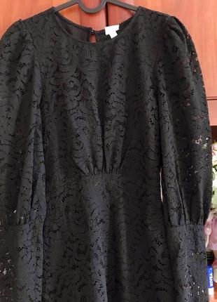 Шикарне чорне круживне плаття з ексклюзивної колекції h&m з довгим рукавом і відкритою спинкою5 фото