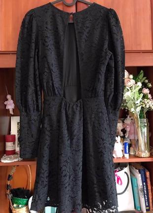 Шикарне чорне круживне плаття з ексклюзивної колекції h&m з довгим рукавом і відкритою спинкою6 фото