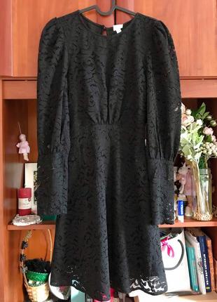 Шикарне чорне круживне плаття з ексклюзивної колекції h&m з довгим рукавом і відкритою спинкою3 фото
