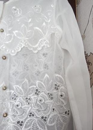 Шифоновая белая блуза с длинным рукавом3 фото