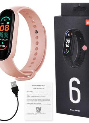 Фитнес браслет fitpro smart band m6 (смарт часы, пульсоксиметр, пульс). цвет: розовый