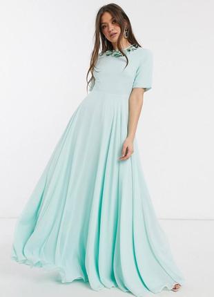Сукня максі asos design з короткими рукавами і об'ємним вирізом горловини
