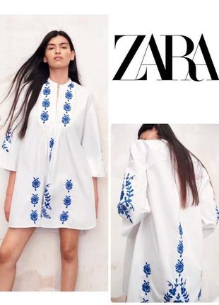 Белое свободное платье в вышивку хлопок от zara2 фото