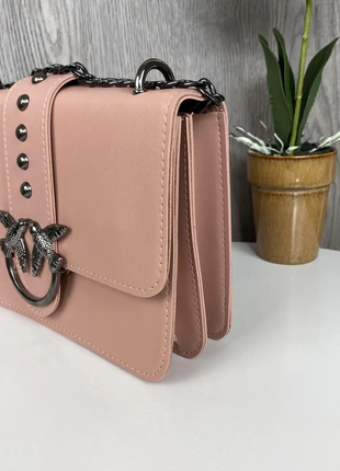 Жіноча шкіряна розовая стильна жіноча шкіряна сумка жіноча сумочка клатч з ланцюжком птаха сумка3 фото