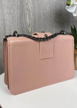 Жіноча шкіряна розовая стильна жіноча шкіряна сумка жіноча сумочка клатч з ланцюжком птаха сумка7 фото