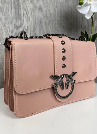 Жіноча шкіряна розовая стильна жіноча шкіряна сумка жіноча сумочка клатч з ланцюжком птаха сумка4 фото