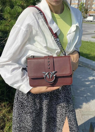 Жіноча шкіряна бордовая стильна жіноча шкіряна сумка жіноча сумочка клатч з ланцюжком птаха сумка4 фото